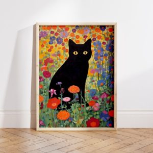 black cat garden art print