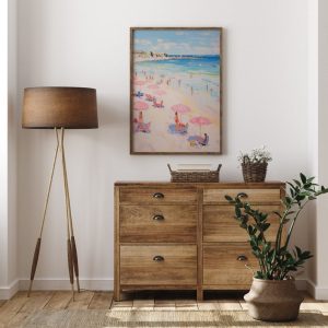 pink watercolor beach poster