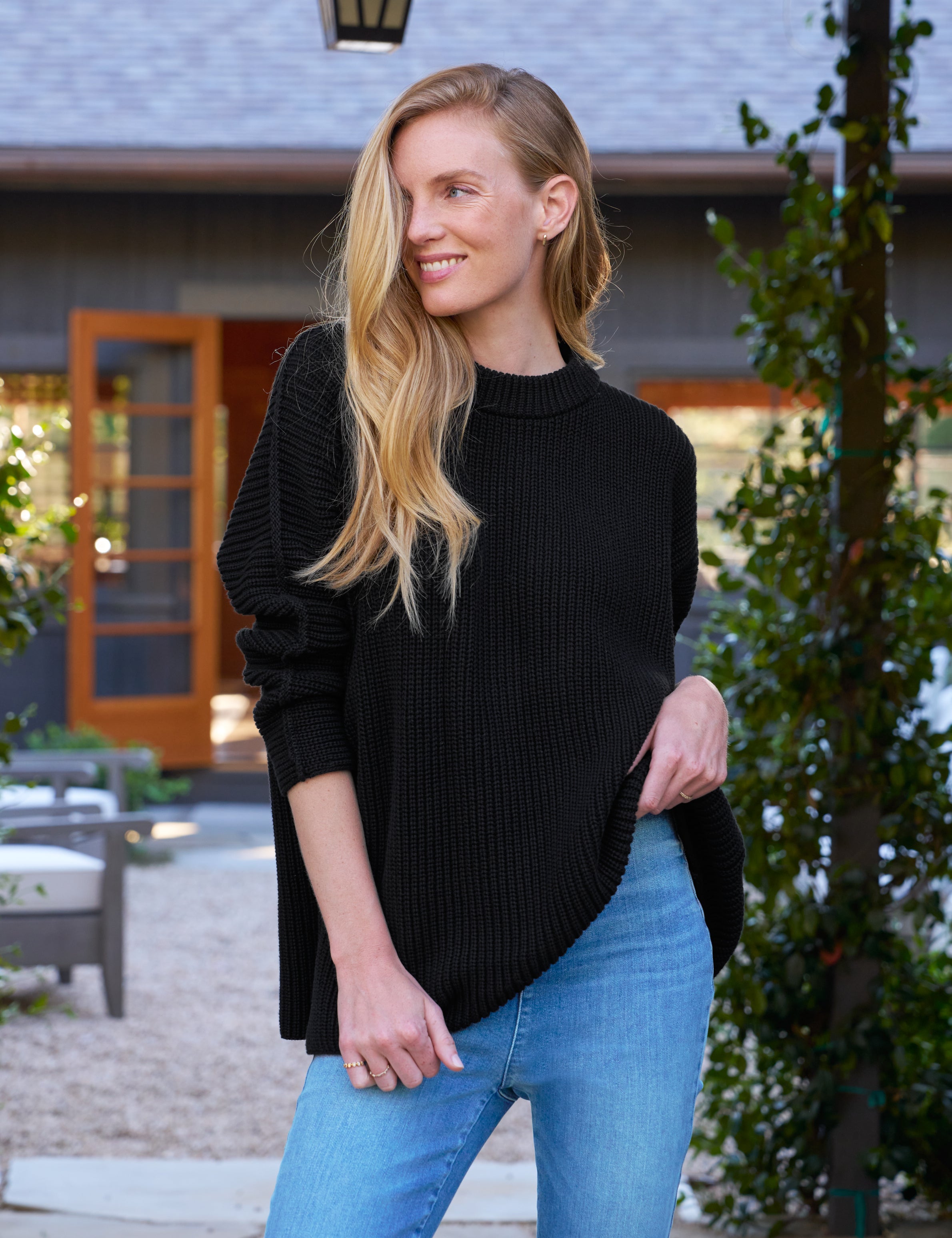 montecito sweater black, pure italian cotton montecito sweater black, pure italian cotton