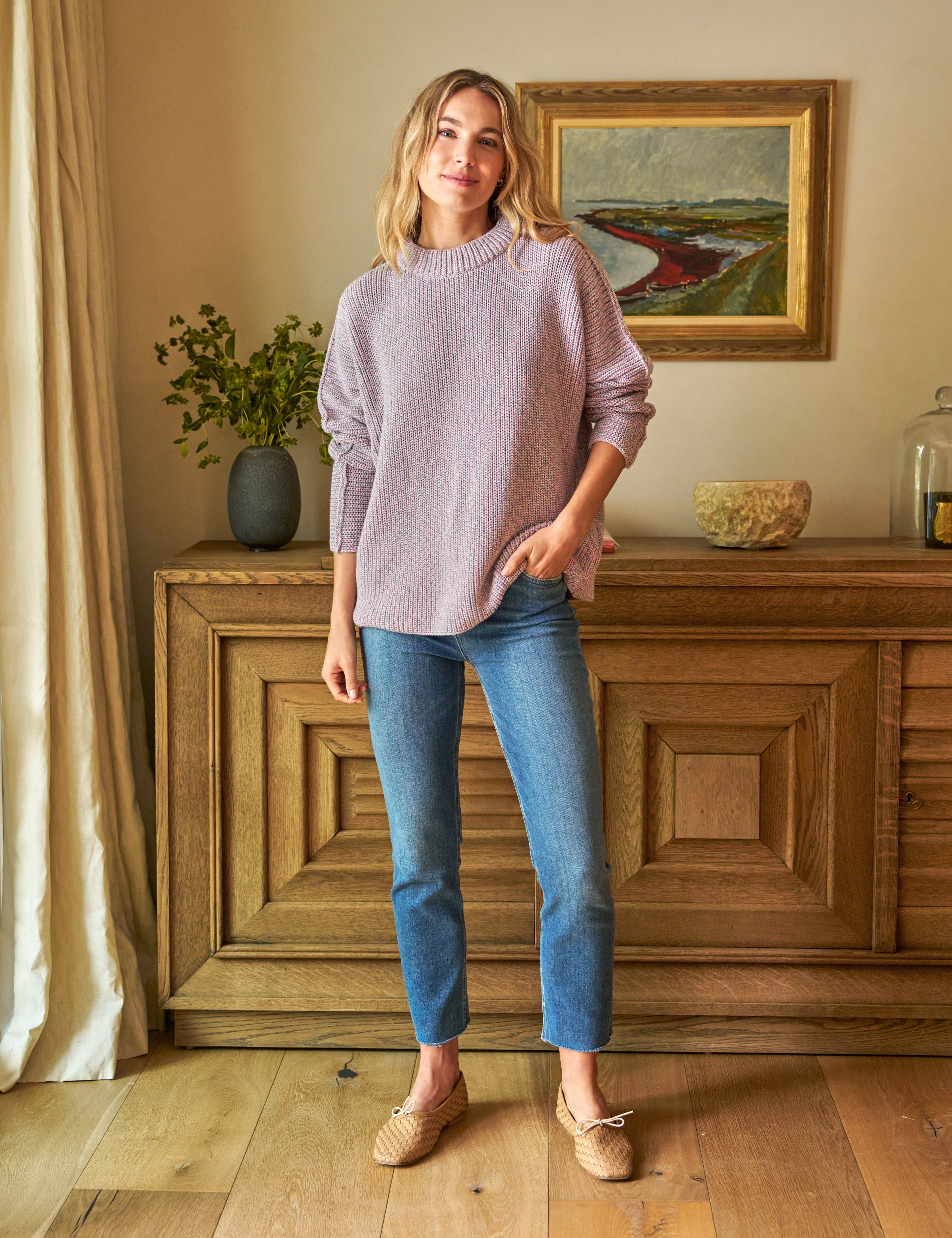 montecito sweater pink and blue marl, pure italian cotton montecito sweater pink and blue marl, pure italian cotton