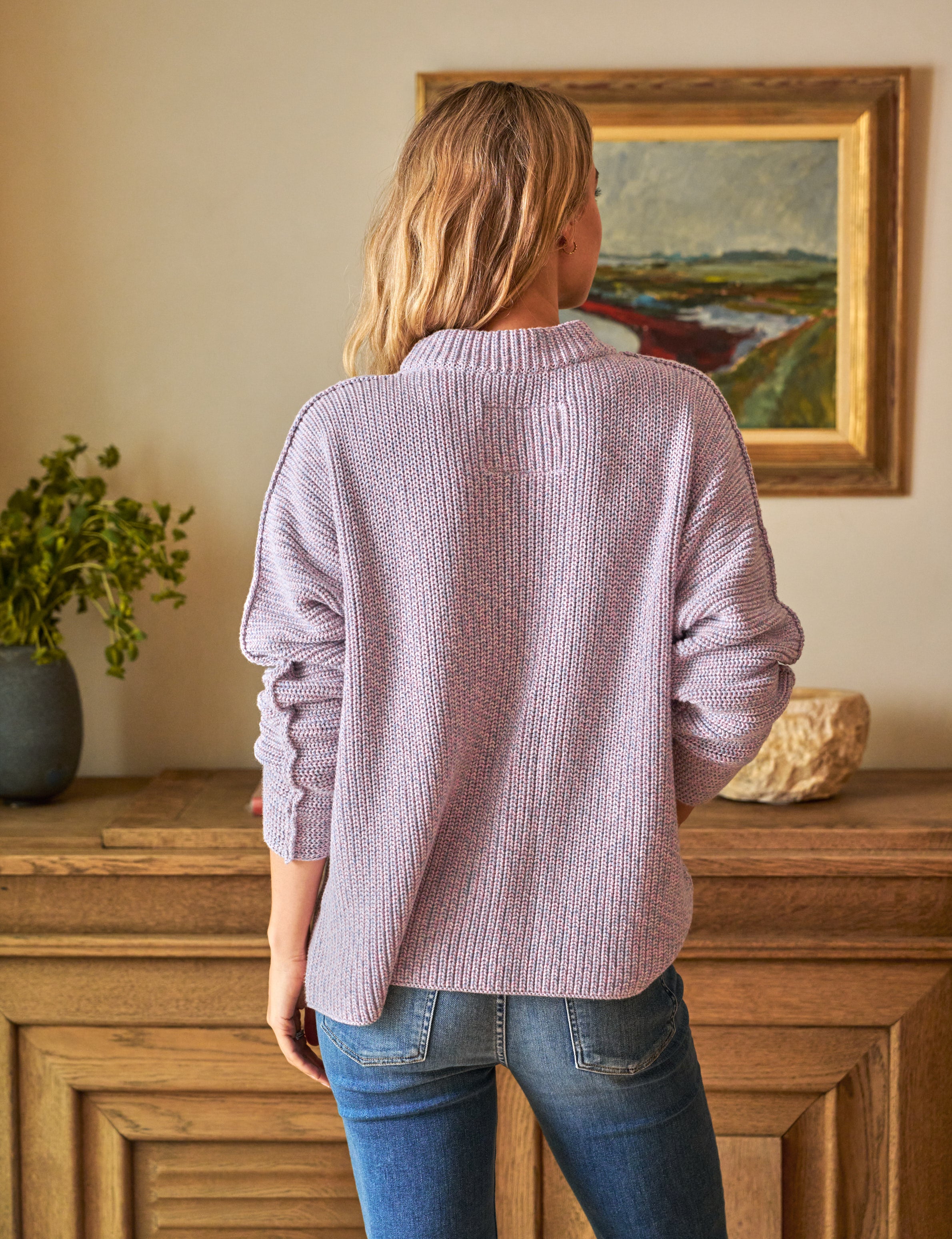 montecito sweater pink and blue marl, pure italian cotton montecito sweater pink and blue marl, pure italian cotton