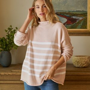 monterey vintage rose with white stripe, pure italian cotton