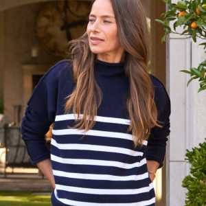 monterey navy with white stripe, pure italian cotton