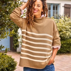 monterey camel with cream stripe, pure italian cotton