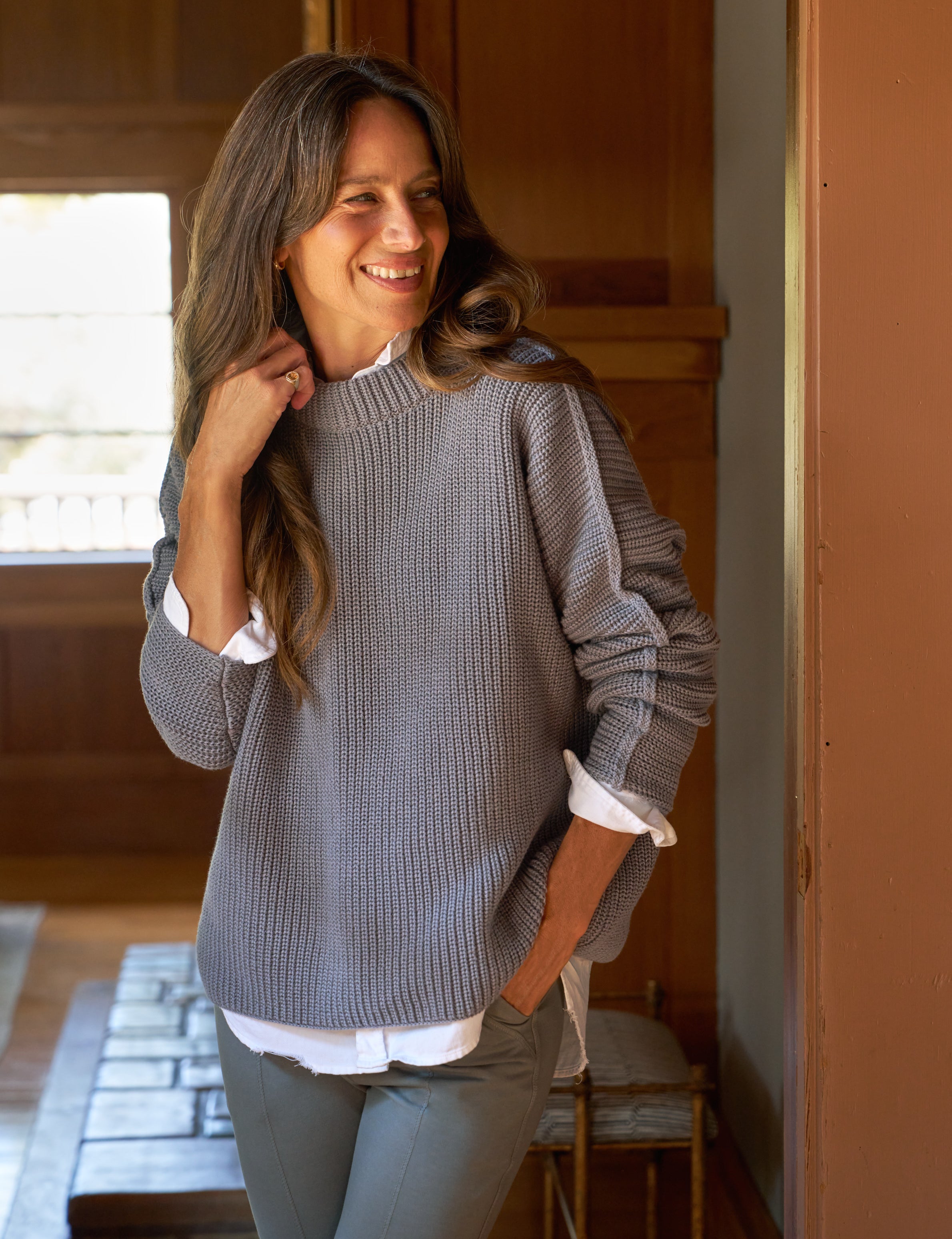 montecito sweater elephant, pure italian cotton montecito sweater elephant, pure italian cotton