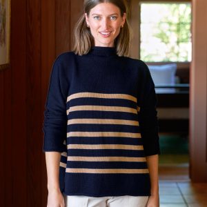 monterey navy with camel stripe, pure italian cotton