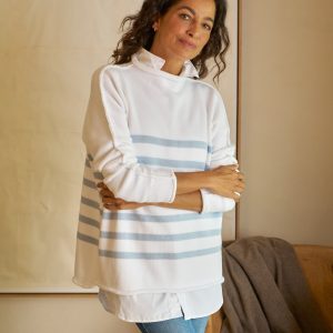 monterey white with ice stripe, pure italian cotton