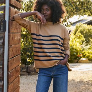 monterey camel with navy stripe, pure italian cotton